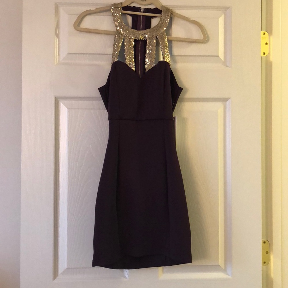 Tobi sequin neck cut out dress